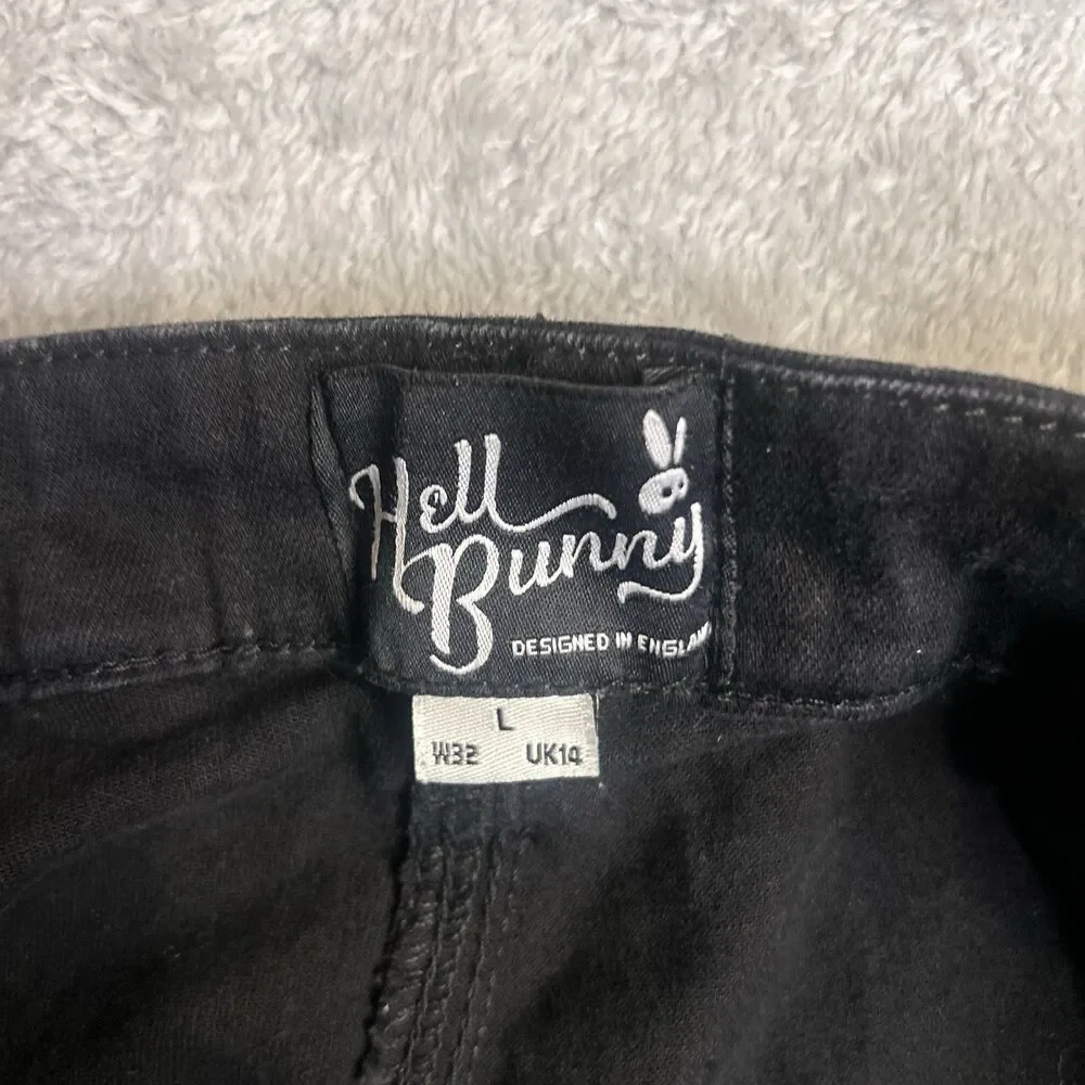 Hell Bunny Dakota Denim Pinafore Dress size large Overalls Skirt Dark Jean Dress - Picture 6 of 9